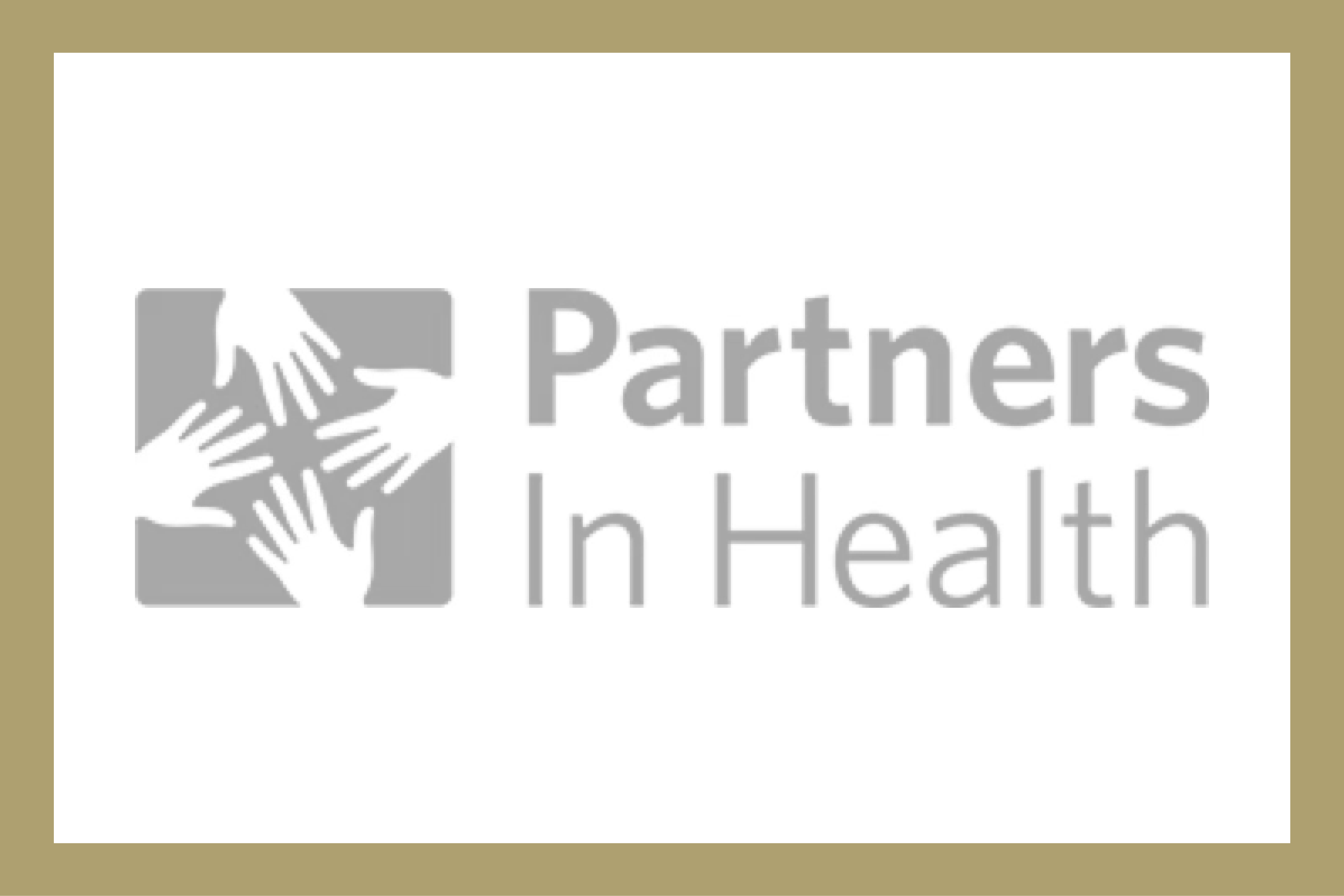 Logo of Partners In Health with four interlocking hands and text.
