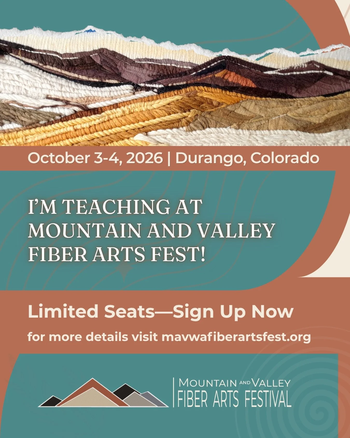 So excited to be teaching my textural tapestry workshop as well as a workshop using alternative fibers and found objects. See you in Durango! @mavwa_fiber_arts_festival