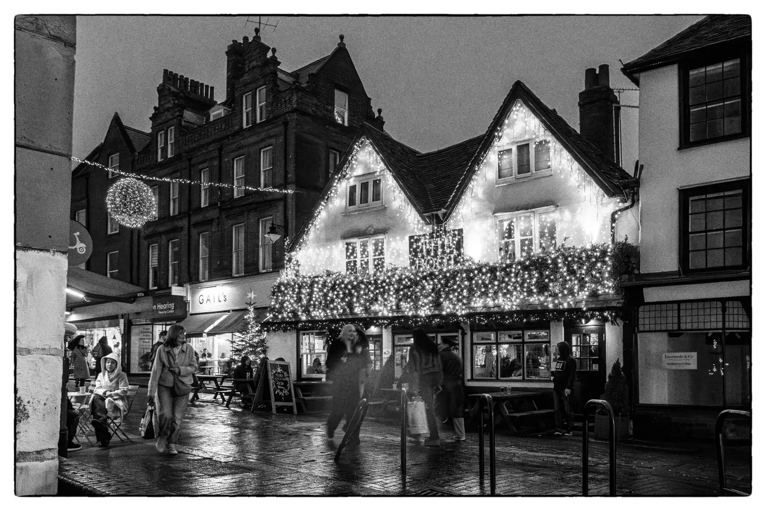 The Boot Pub on a wet Christmas evening.webp