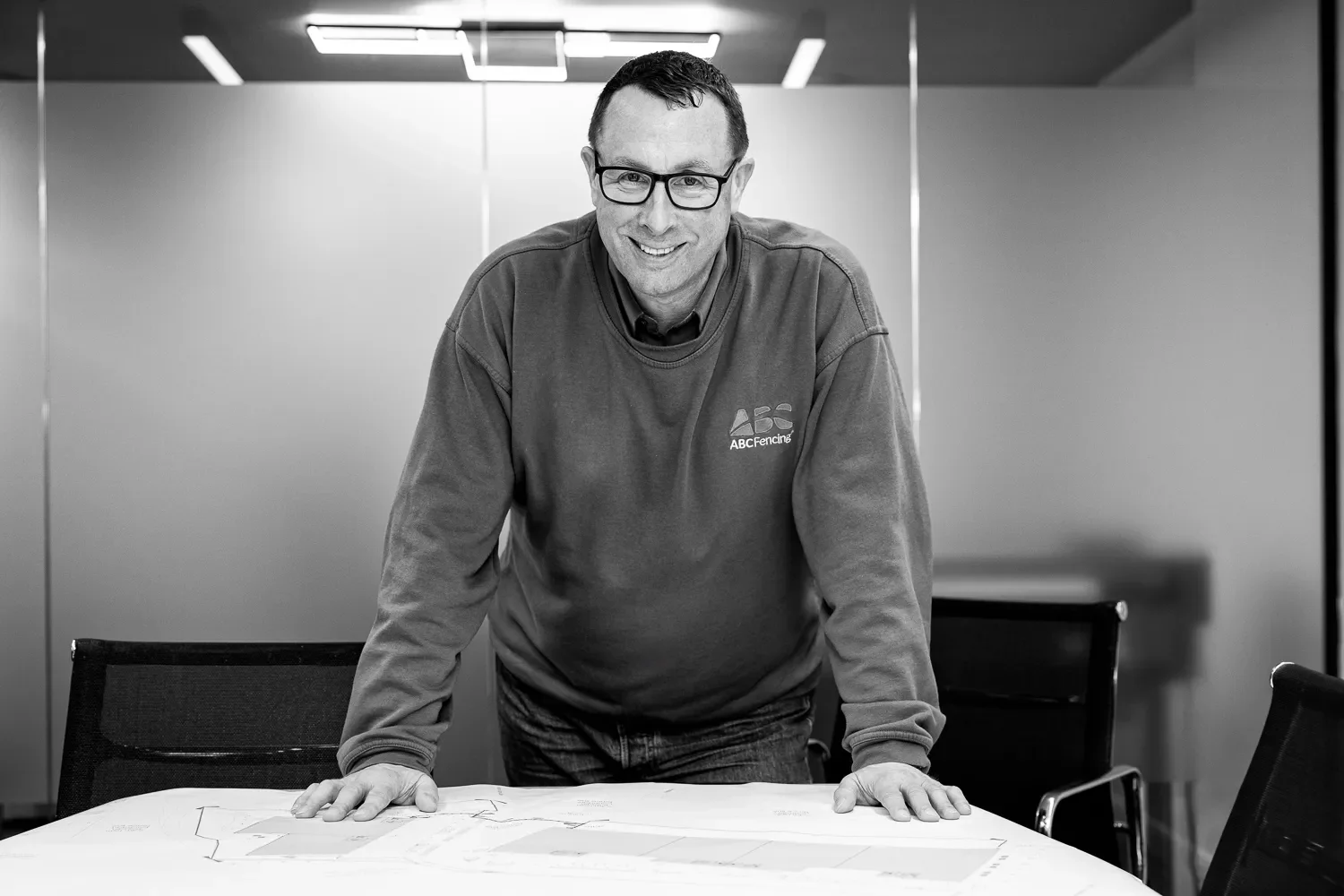 Personal branding portrait of a business owner Alan Cunningham of ABC Fencing, St Albans, shot in black and white by Mike Dick Photography
