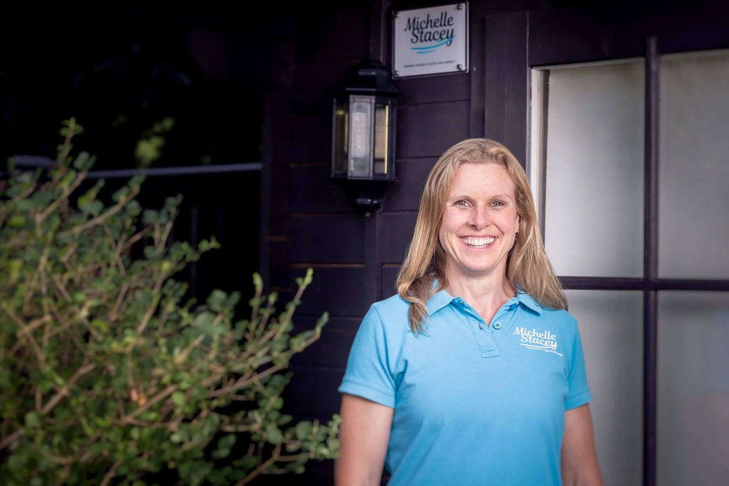 Outdoor branded headshot for a Harpenden sports massage therapist, Michelle Stacey.