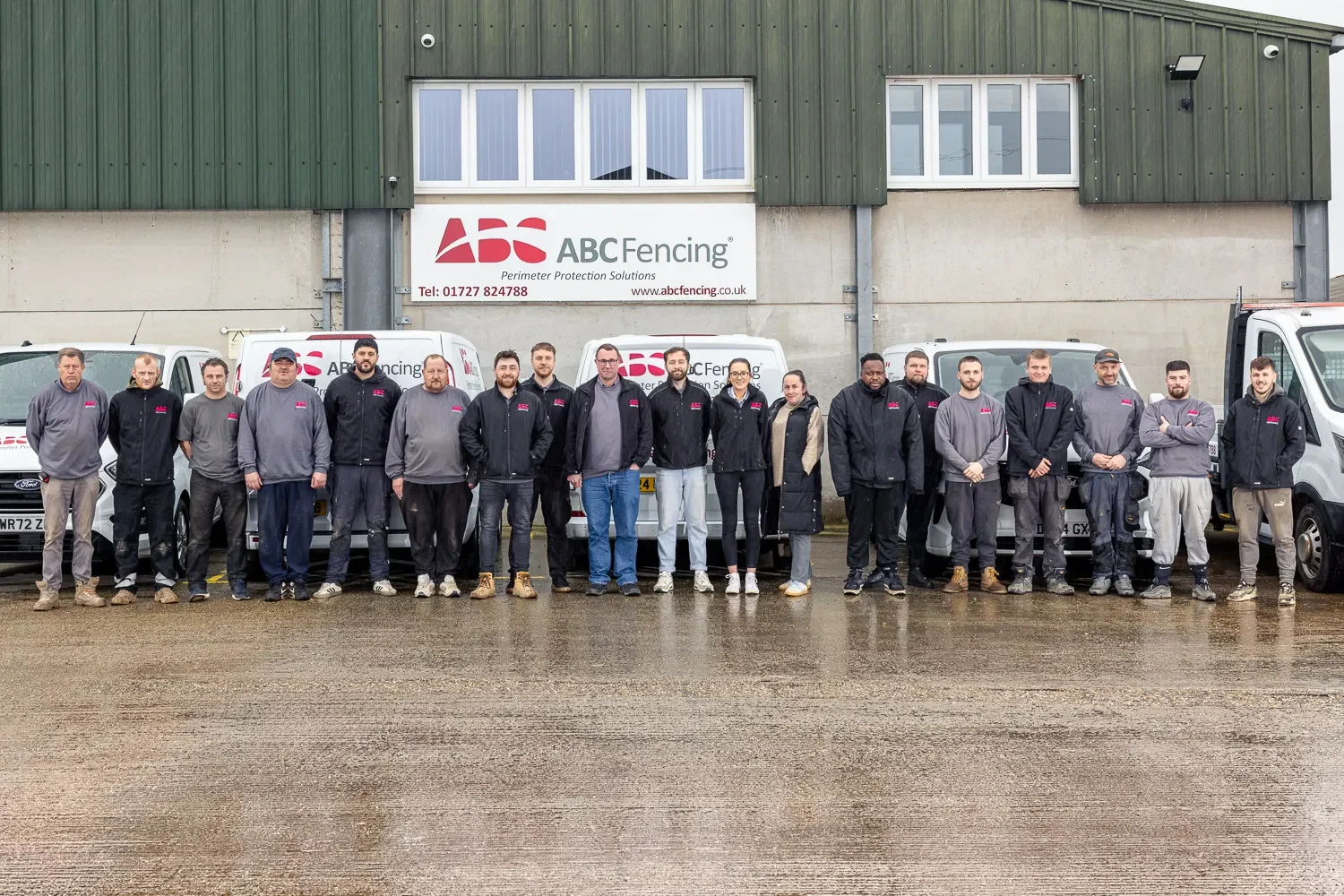 ABC Fencing vehicle fleet and team, corporate photography Hertfordshire