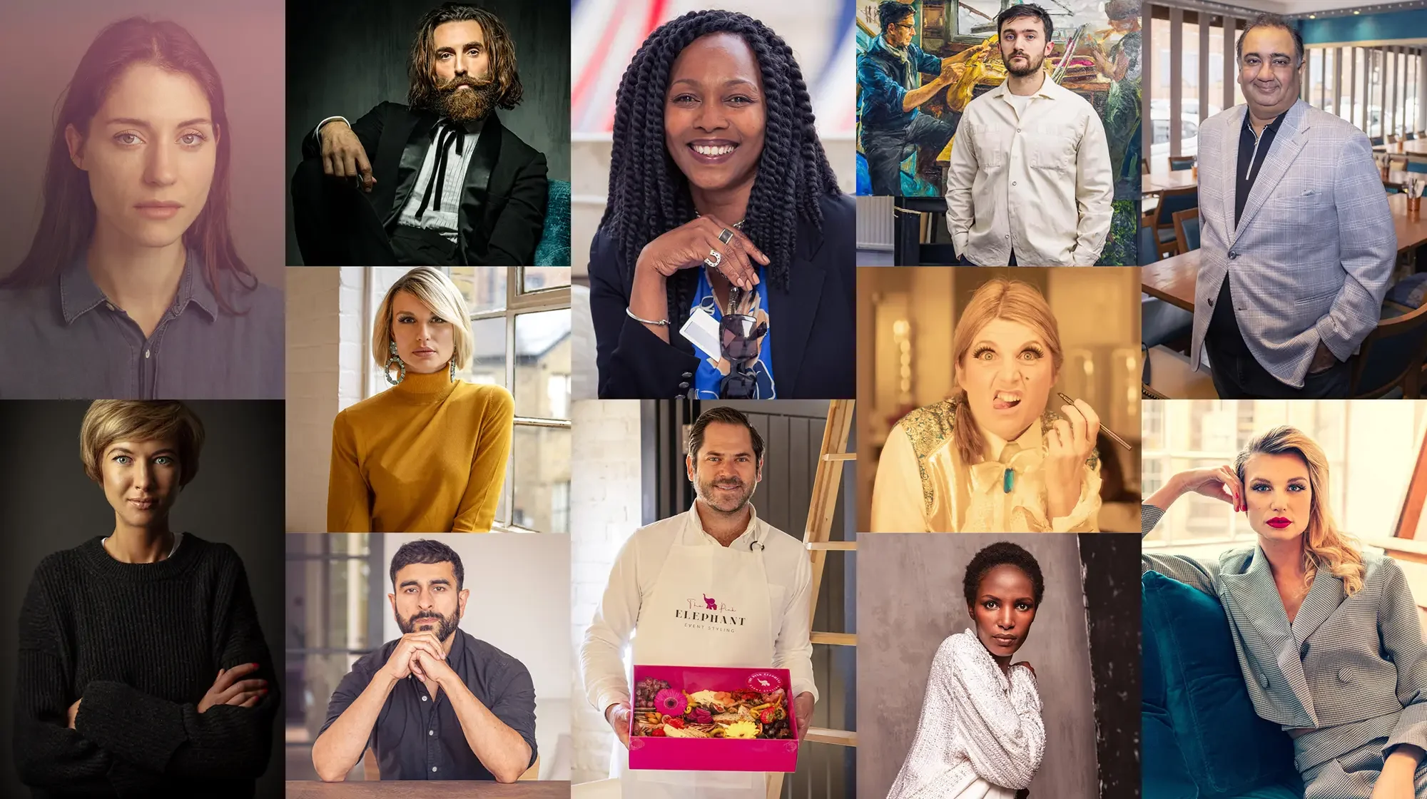 Collage of personal branding portraits featuring a diverse group of people, including men and women, with various poses and expressions.