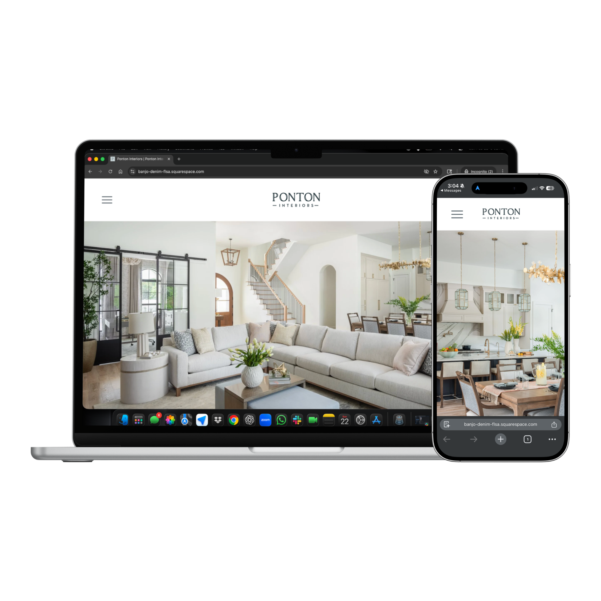 Ponton Interiors website mockup. Portfolio-led Squarespace site for a Tampa-based interior design studio.