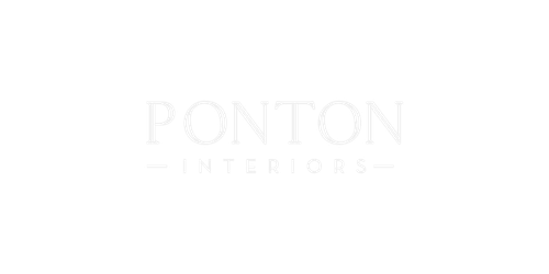 Logo for Ponton Interiors in white text on a black background.