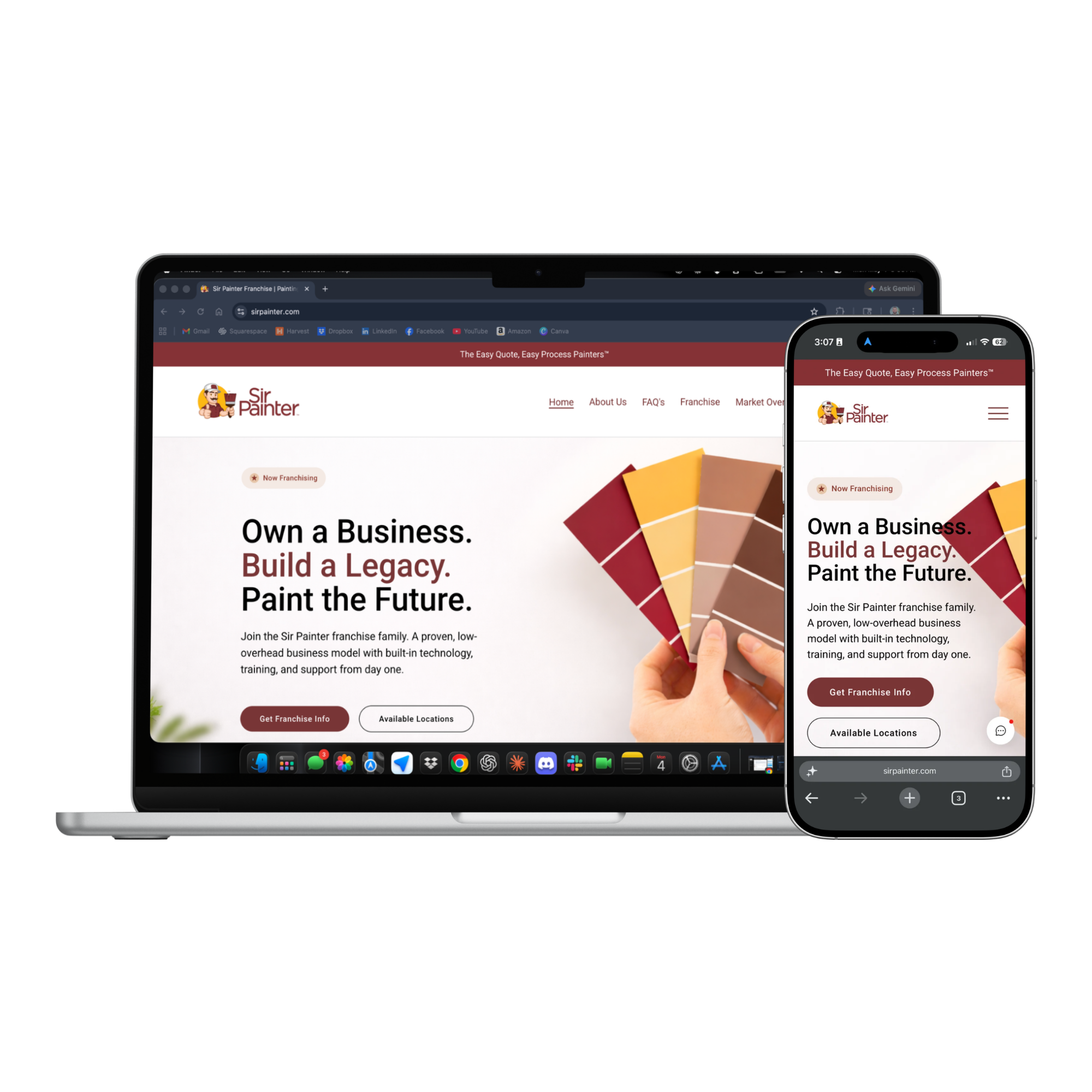 Sir Painter website mockup. Squarespace site and CRM integration for a Tampa-based painting franchise.