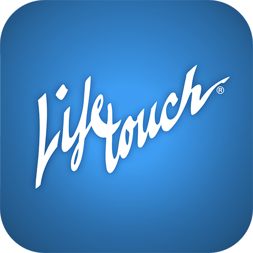 Logo of LIFETOUCH on a blue gradient background.