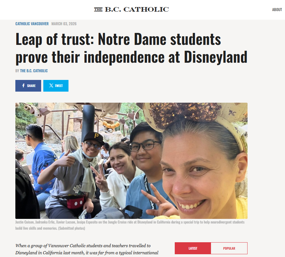Notre Dame Students Build Confidence and Independence on Disneyland Learning Journey Article