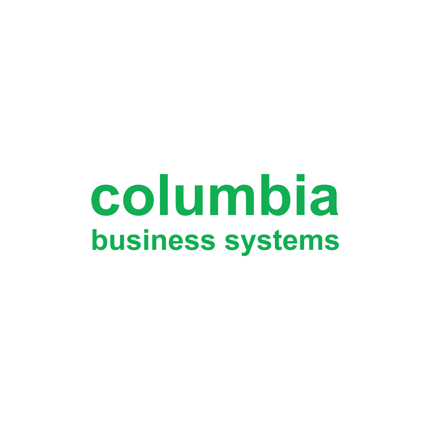 Colorful word cloud with the words "Columbia" and "business systems" in green, surrounded by abstract shapes and lines on a black background.