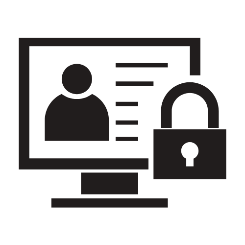 Computer screen displaying an ID card icon with a lock symbol, representing security or privacy.