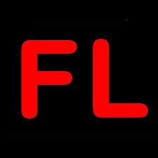 Close-up of red letters 'FL' on a black background.