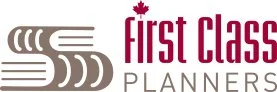 Logo of First Class Planners with stylized graphic and text