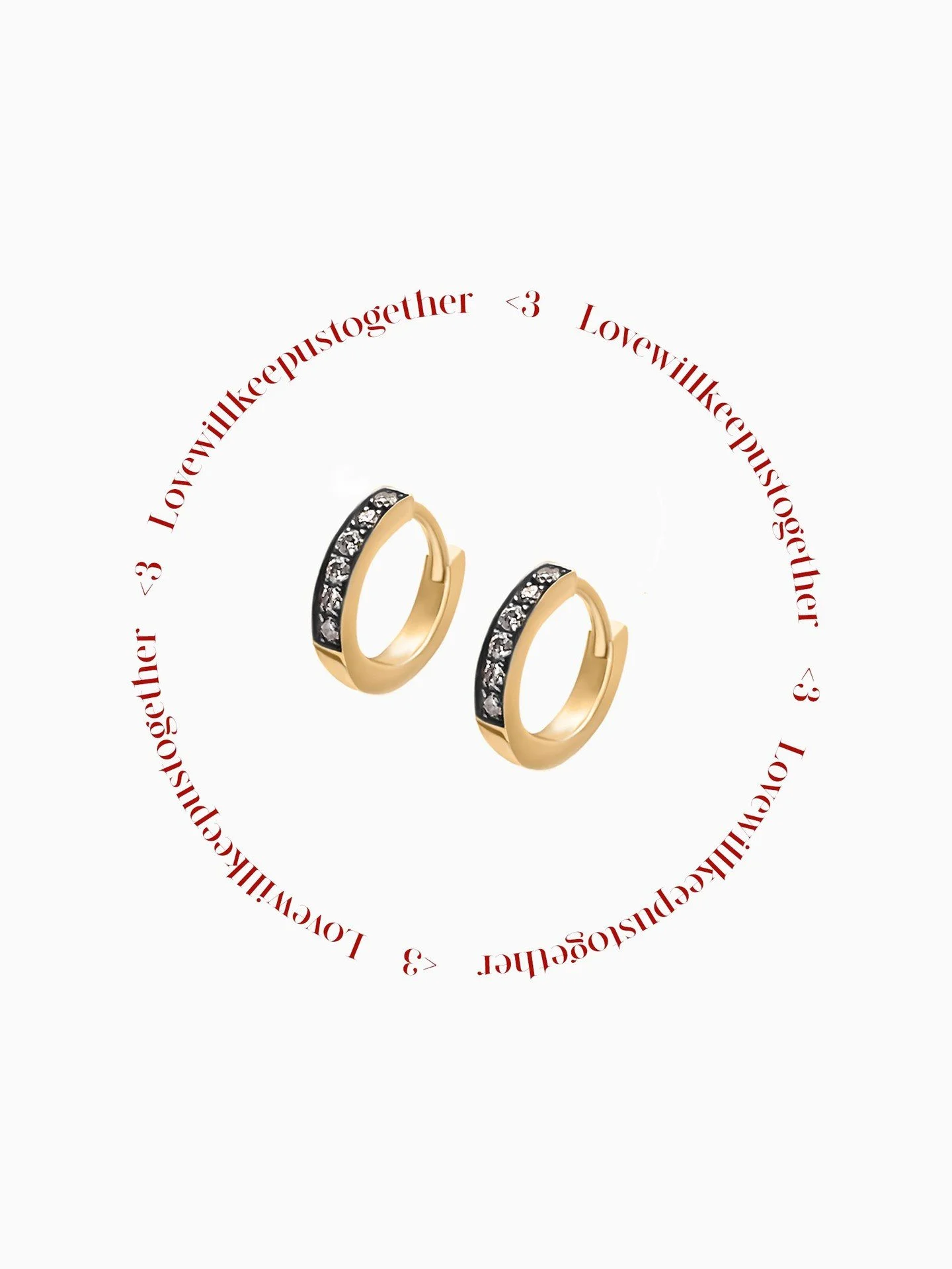 Love. On repeat. &hearts;️

Tiny hoops in gold, with champagne or black diamonds. 
Add charms to dress them up. 
.
.
.
#maisonlipowa 
#tinytreasures 
#lovewillkeepustogether
