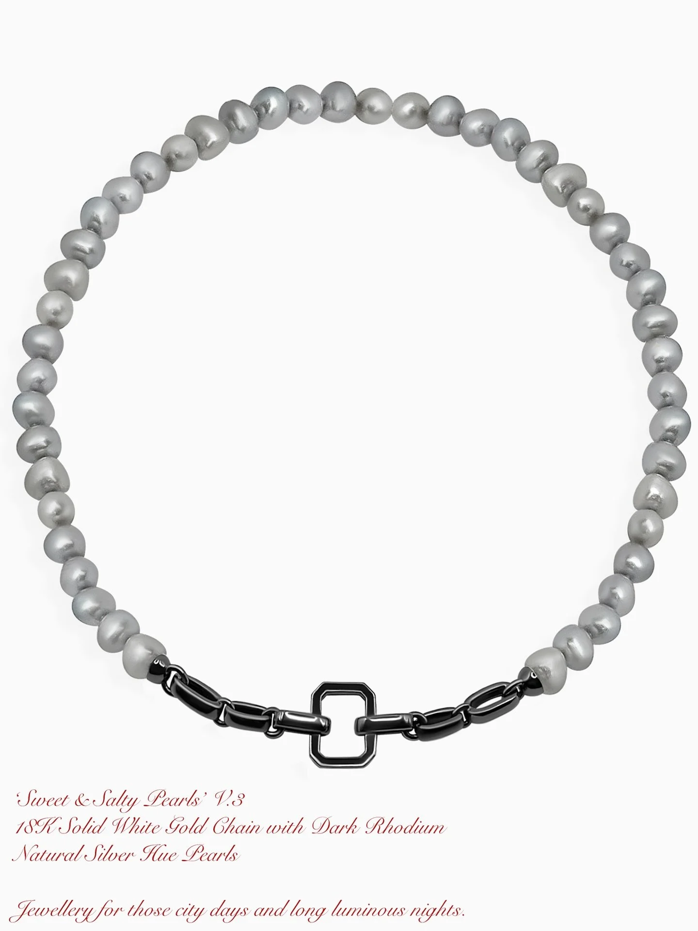 A little bit sweet and a little bit serious. 

Silver-hued pearls, hand-strung and interrupted by a solid 18K white gold chain with dark rhodium. 
Designed as a study in contrast. 
.
.
.
#contemporaryjewellerydesigner
#modernpearls
#quietluxurylook 
