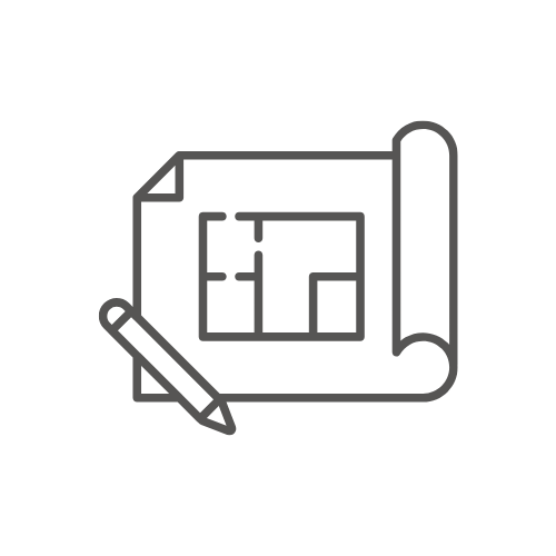 Icon of a rolled-out blueprint or architectural plan with a pen.