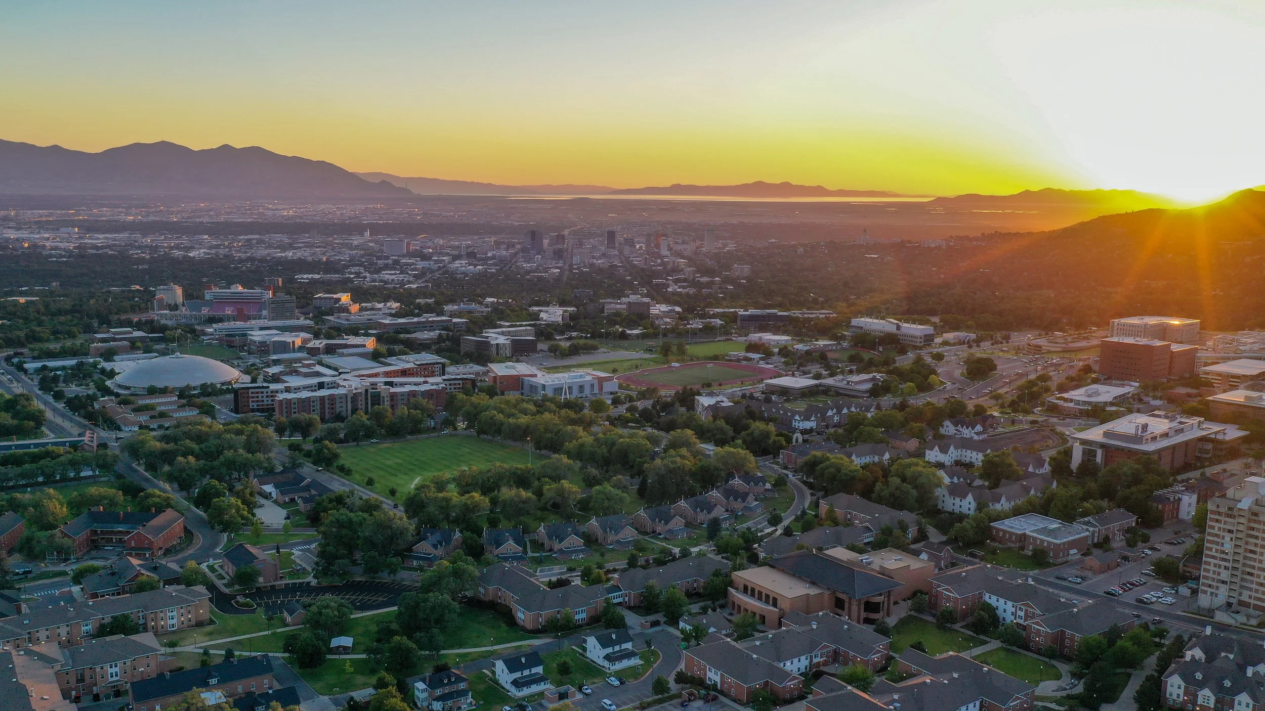 Sunset views from Salt Lake City's east bench area. Drone photography by Enticer Media photography Salt Lake City, Utah.