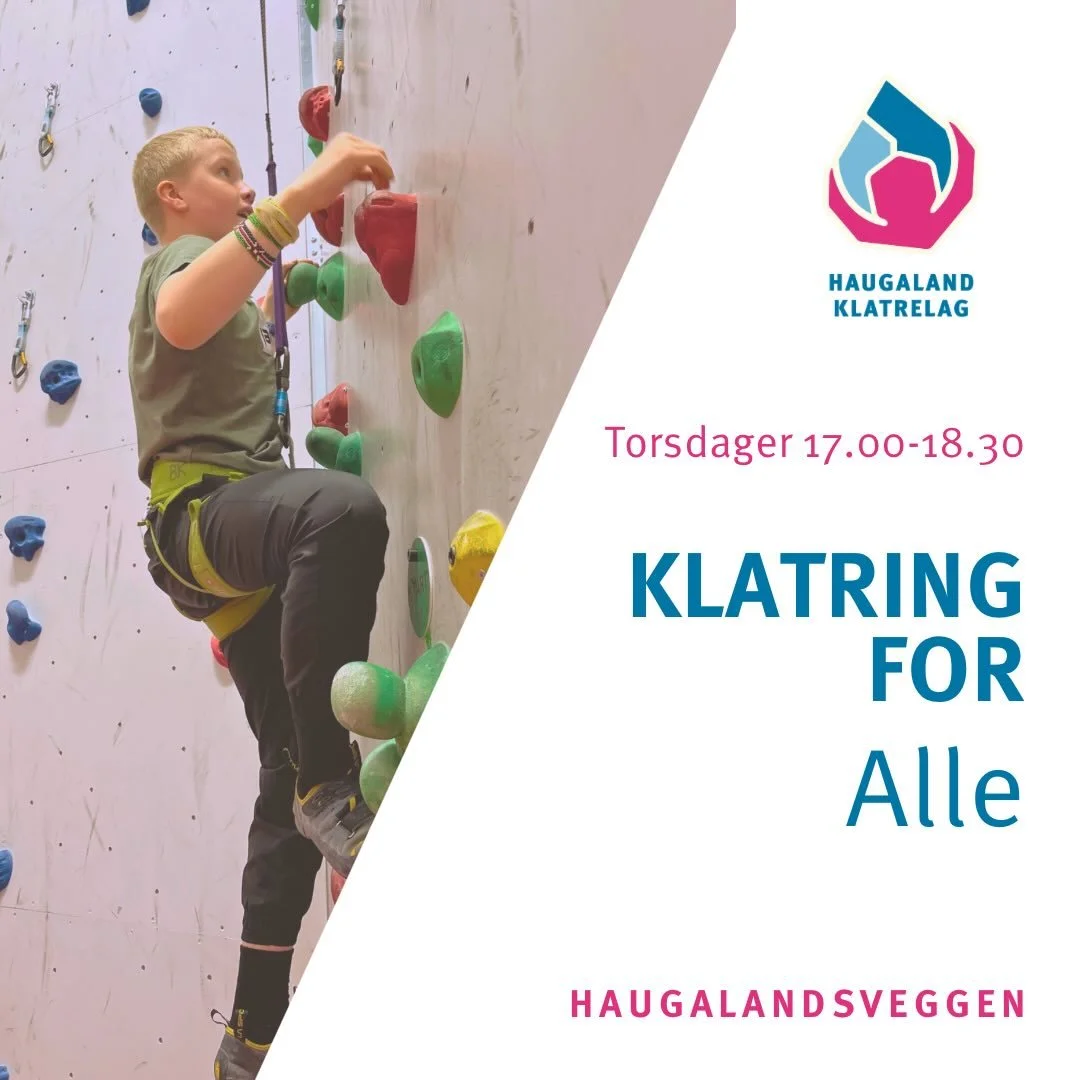 Torsdager tilbyr vi Klatring for Alle 🤩🥰💪

Klatring for alle er et tilbud for mennesker med nedsatt funksjonsevne og personer som av ulike &aring;rsaker har behov for mer tilrettelagt aktivitet. 

Gruppen g&aring;r fast hver eneste Torsdag kl. 17: