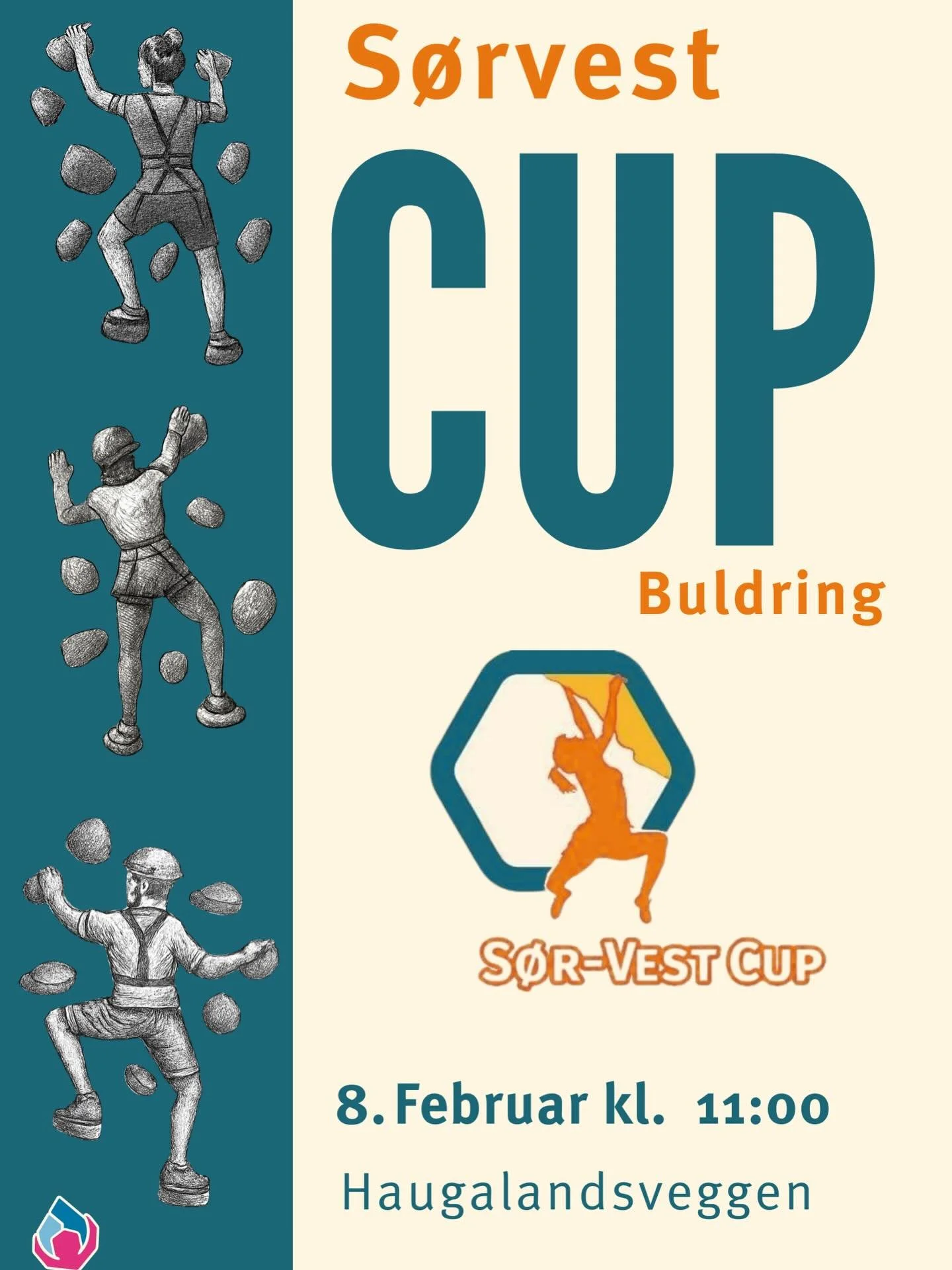 Haugaland klatrelag (HKL) inviterer til &aring;rets f&oslash;rste S&oslash;r-Vest Cup s&oslash;ndag 8. februar. Formatet er buldring, og vil finne sted i Haugalandsveggen. 

Om S&oslash;r-Vest Cup:
S&oslash;r-Vest Cup er en lavterskel klatrecup/konku