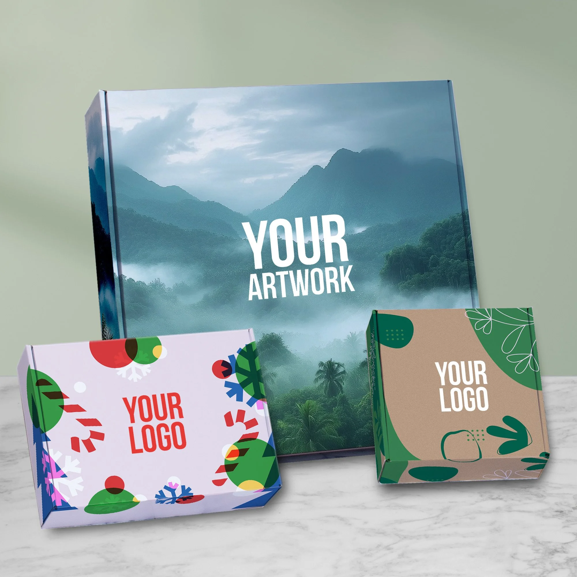 Custom full colour printed gift carton with bespoke artwork and logo branding for corporate hamper packaging