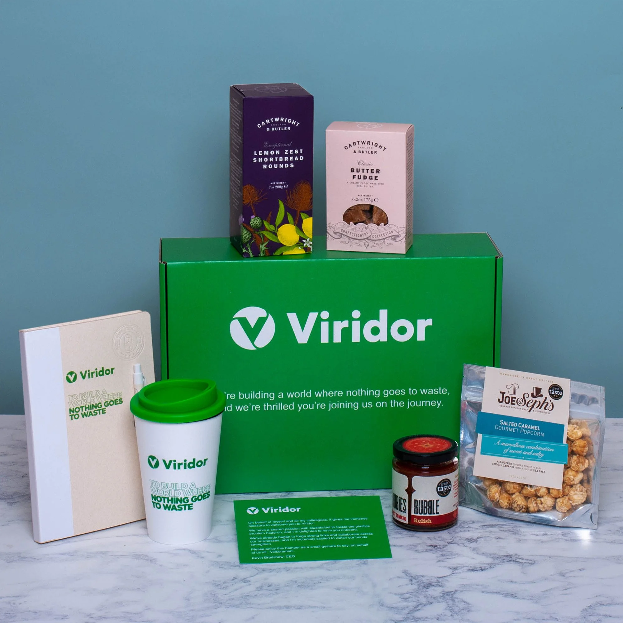 Branded Eco-Gift Box for Viridor with Recycled Notebook & Coffee Cup and Snacks