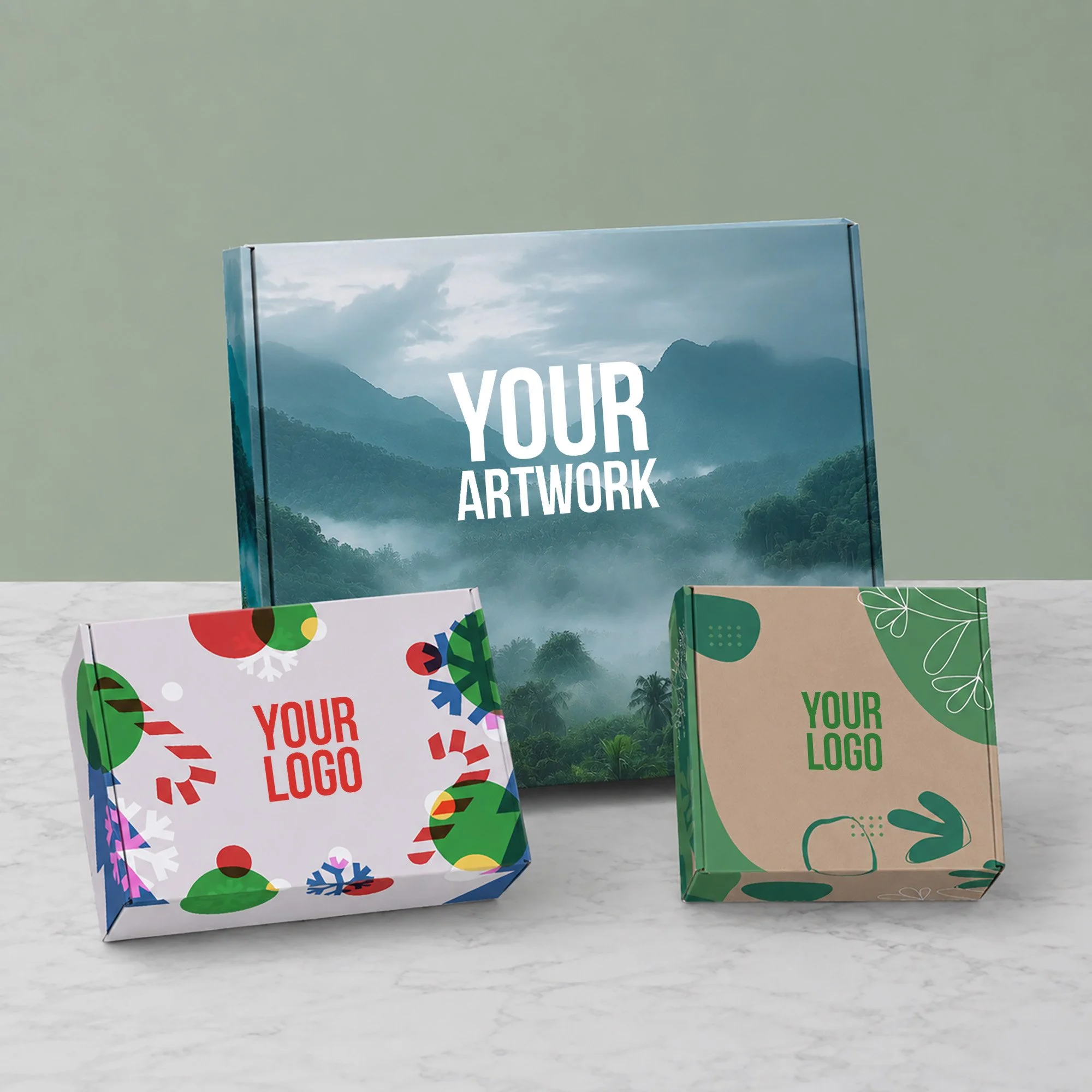 Custom full colour printed gift carton with bespoke artwork and logo branding for corporate hamper packaging