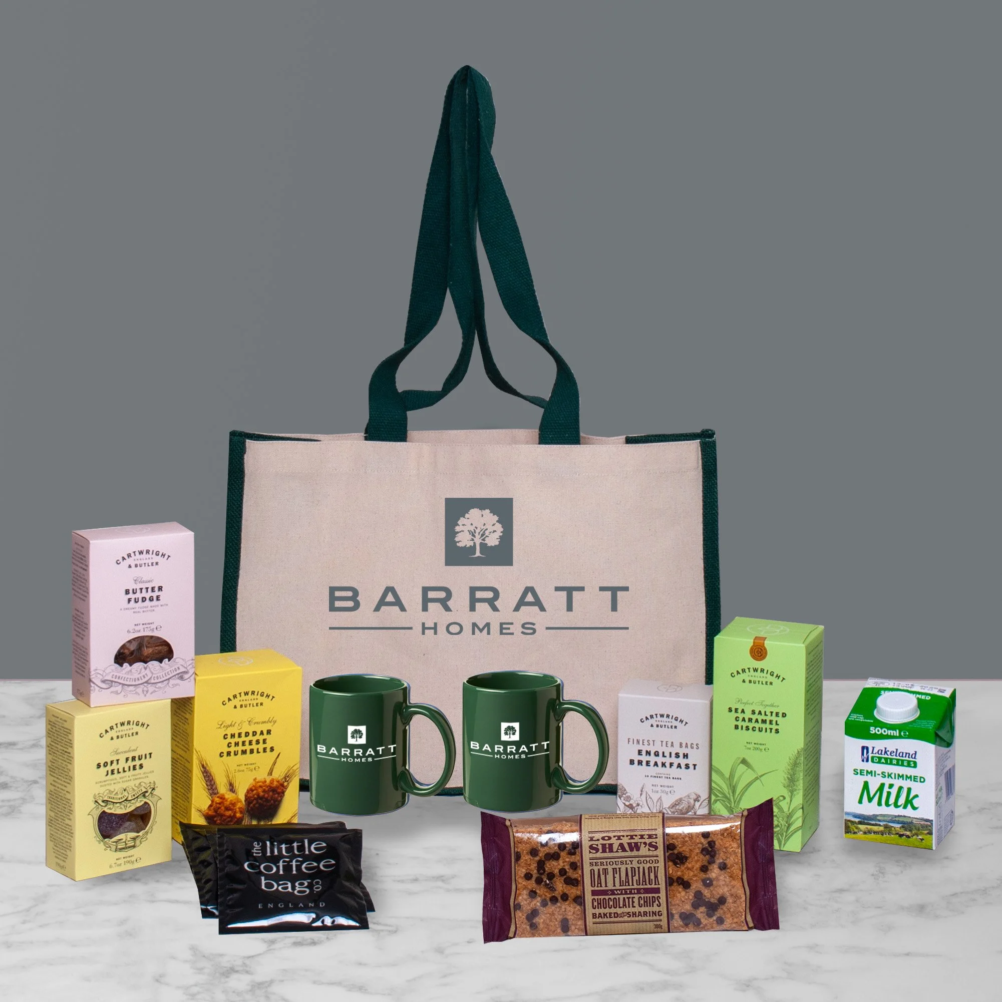 Branded Gift Bags for Barratt Homes including Tea, Coffee, Branded Mugs and Sweet & Savoury Snacks 