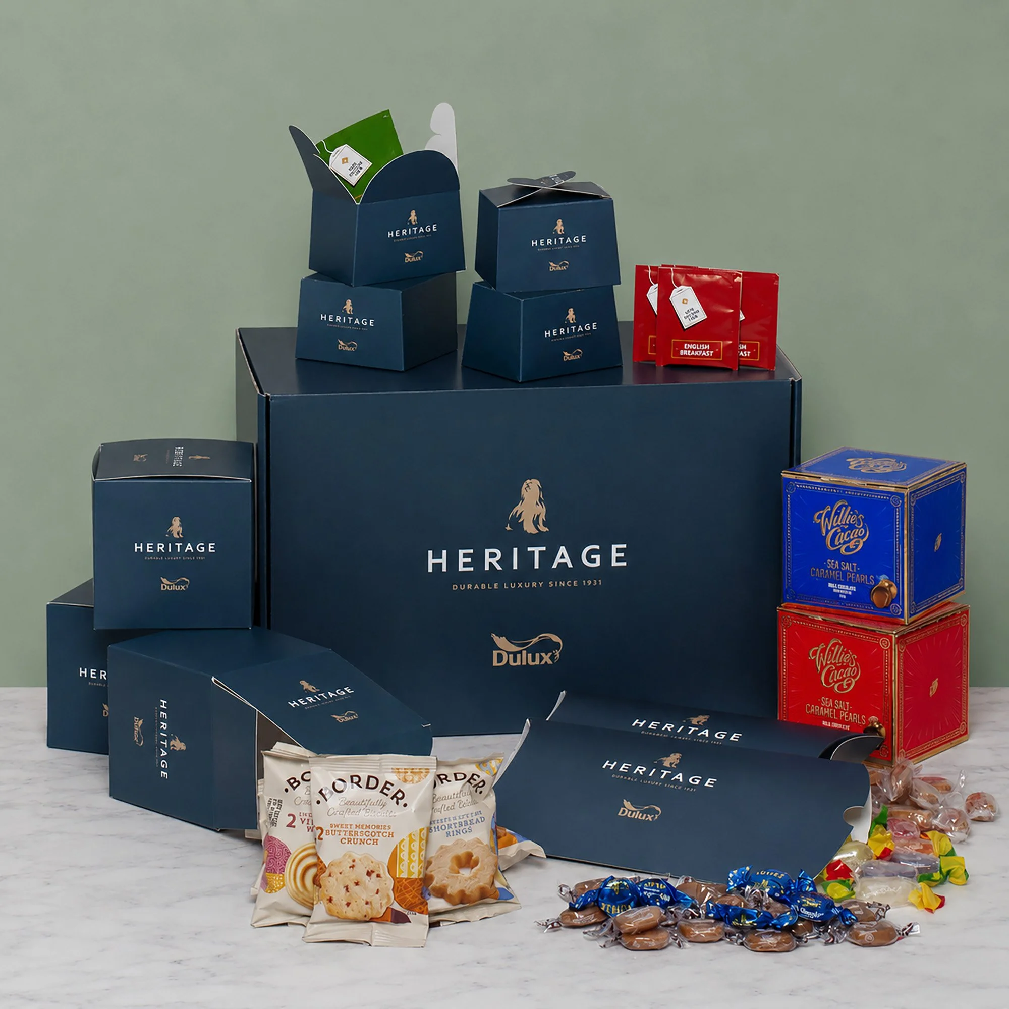 Promotional Full Colour Gift Box for Dulux Heritage  filled with Tea, Coffee, Biscuits & Sweets