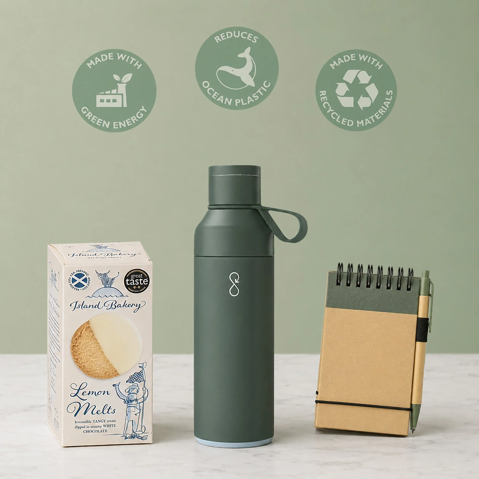 Sustainably sourced products and eco-friendly merchandise included in Whisk corporate hampers.