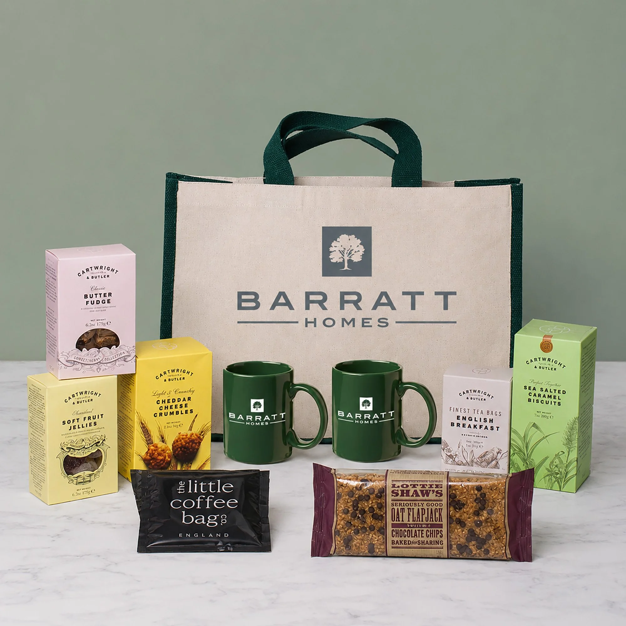 Branded Gift Bags for Barratt Homes including Tea, Coffee, Branded Mugs and Sweet & Savoury Snacks 