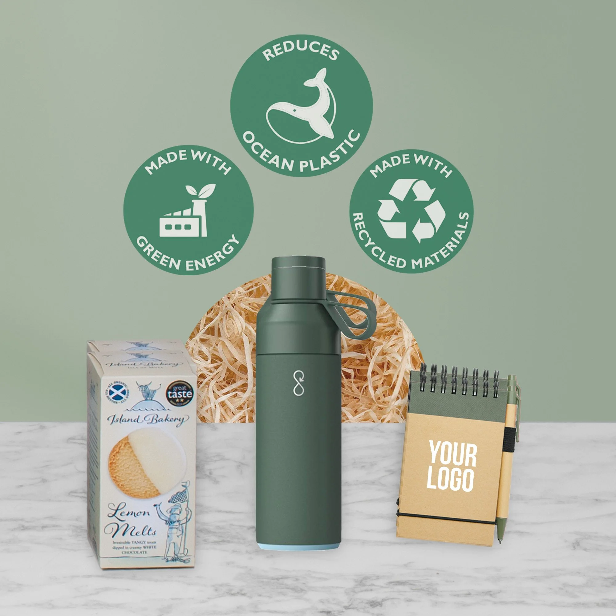Sustainably sourced products and eco-friendly merchandise included in Whisk corporate hampers.