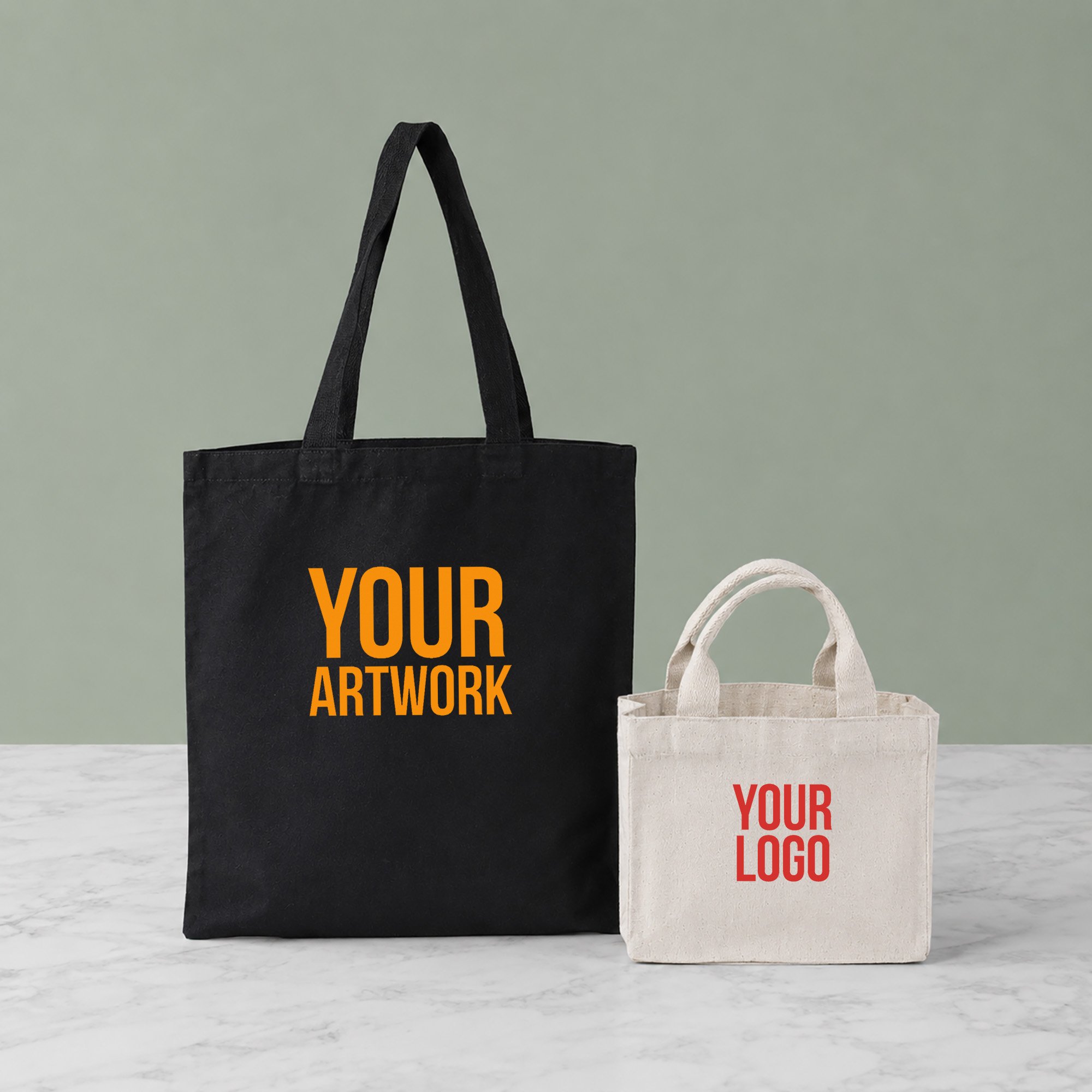 Branded gift bags in two sizes with custom logo printing for corporate hamper and event gifting