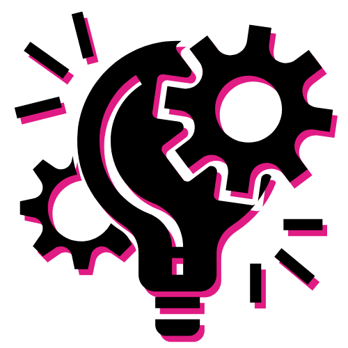 Lightbulb with gears black and pink