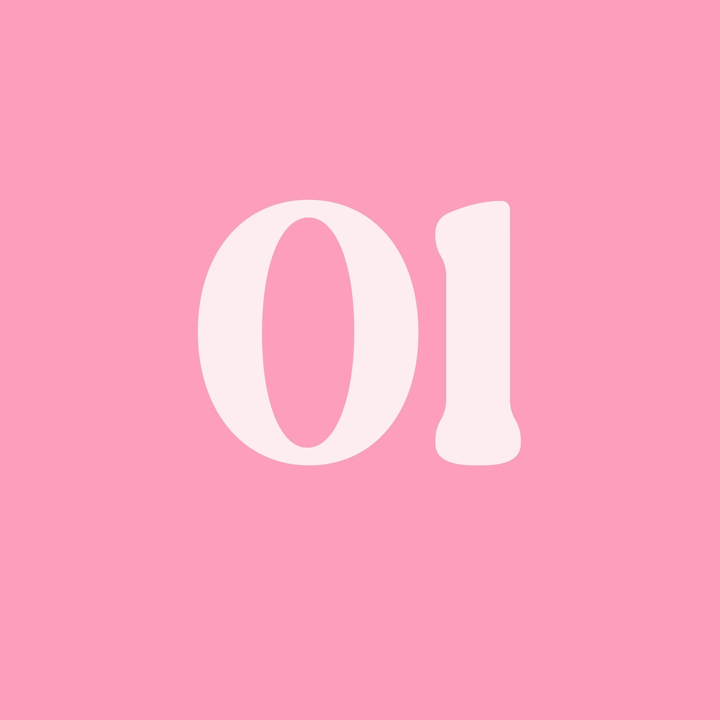 Pink background with white text displaying '01' in large font.