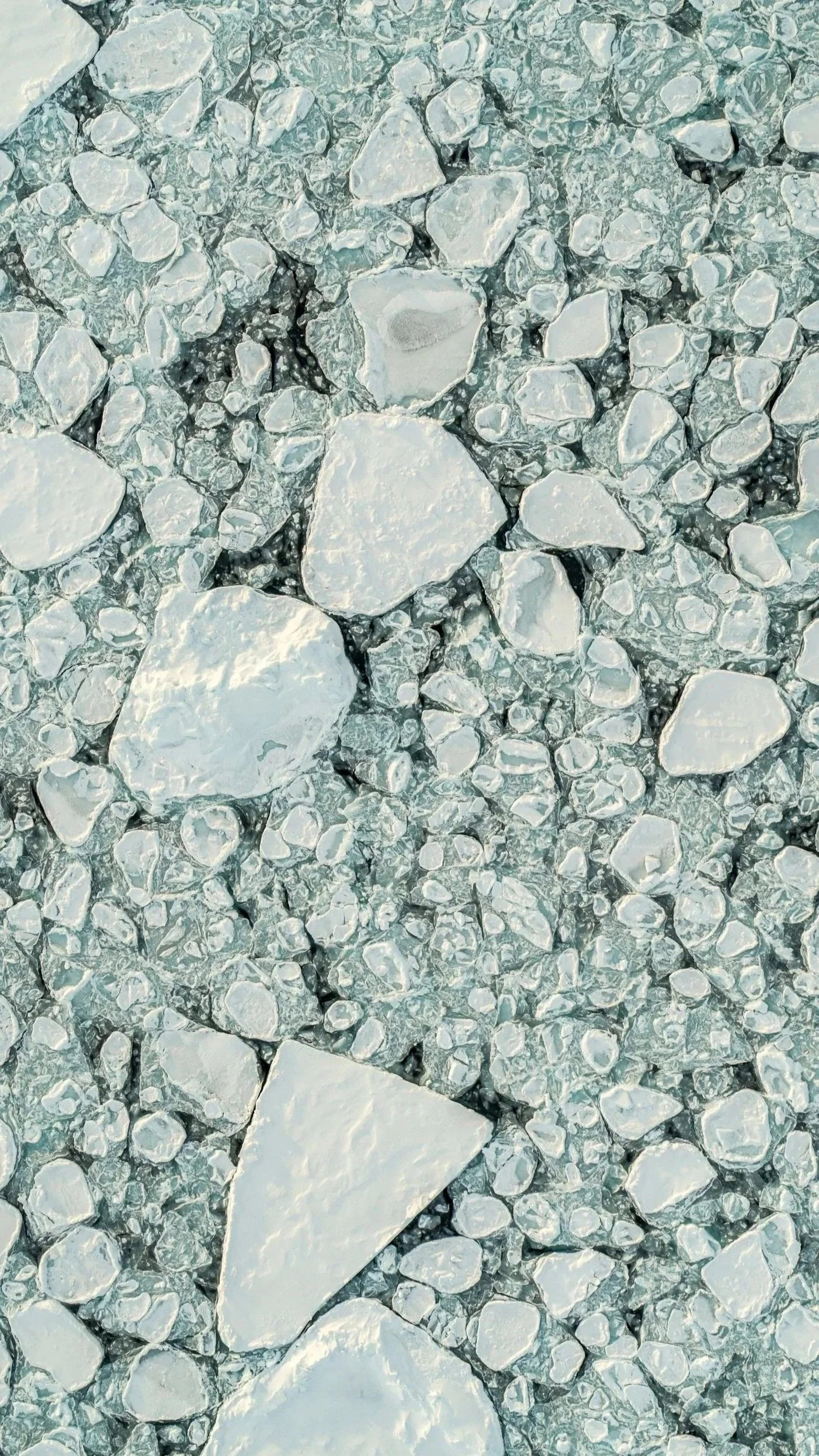 Close-up view of a rocky surface with white and gray stones of various sizes, some with smooth and jagged edges.