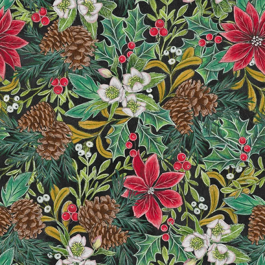 Christmas Greenery & Poinsettia Green