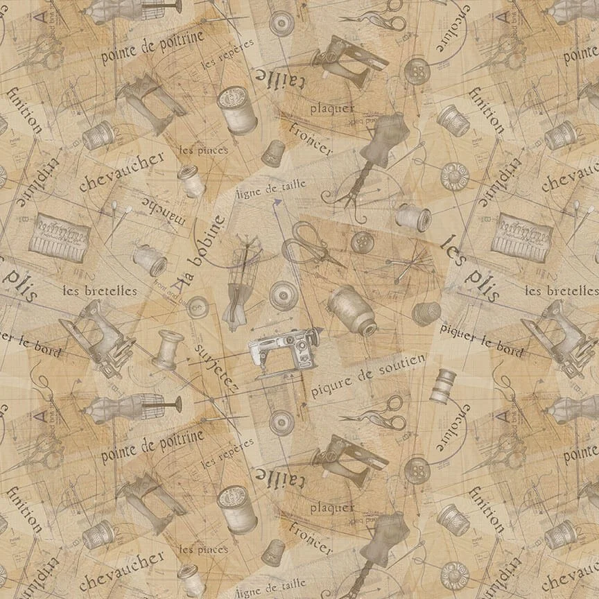 Tossed Sewing Items Tan