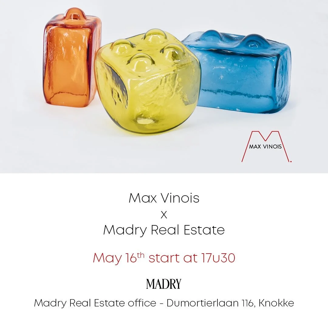 for the opening of a unique exhibition featuring the alass artworks of Max Vinois. Step into a world of colo and imagination, where playful glass creations spark curiosity and conversation. Come enjoy a relaxed atmosphere, a drink, and inspiring comp