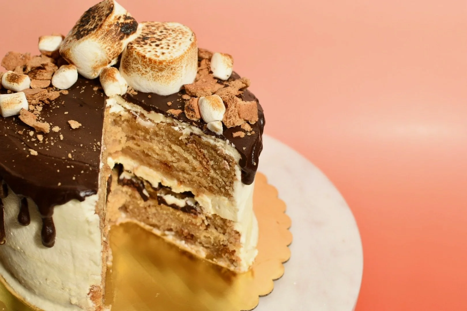 plant-based vegan smores cake