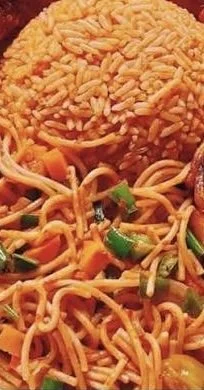 Jollof Rice and Jollof Spaghetti with Boiled Egg