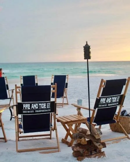 All set and ready for a great night by the fire with Fire &amp; Tide 🔥 🌊
.
.
.
#beachbonfire #30A #30alife #visitpcb #bonfire #smores #vibes #beachvacation #bachelorette #bachelorparty #vacationmadeeasy #solostove #cozyvibes #sunset