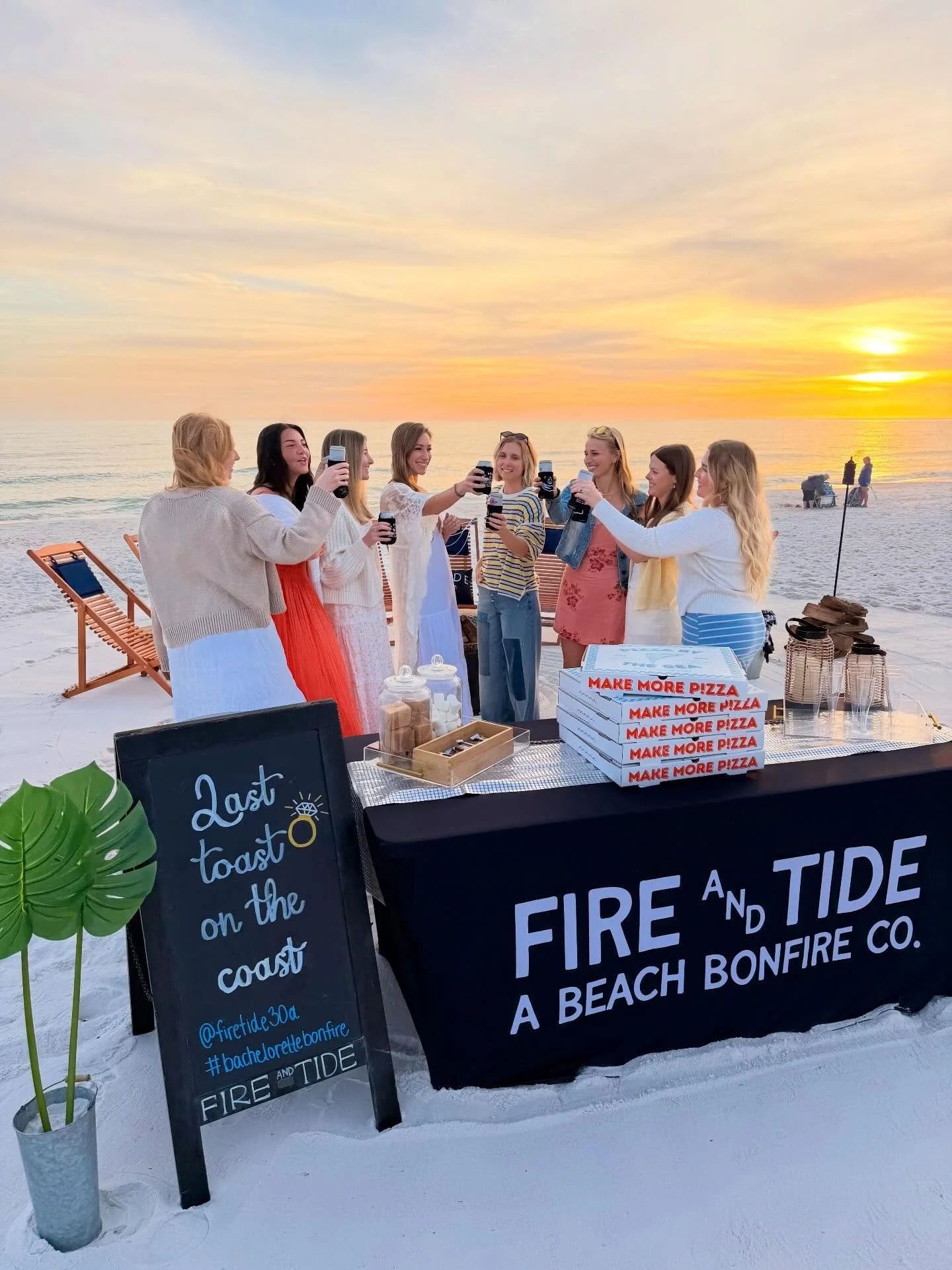 Bachelorette party plans? Handled! 🔥🌊 Host a private  beach bonfire with all of the extras already included! 
No crowded bars. No stress. Just sunset, champagne, s&rsquo;mores, and main character energy.

Tag your bride tribe + lock in your date. ?