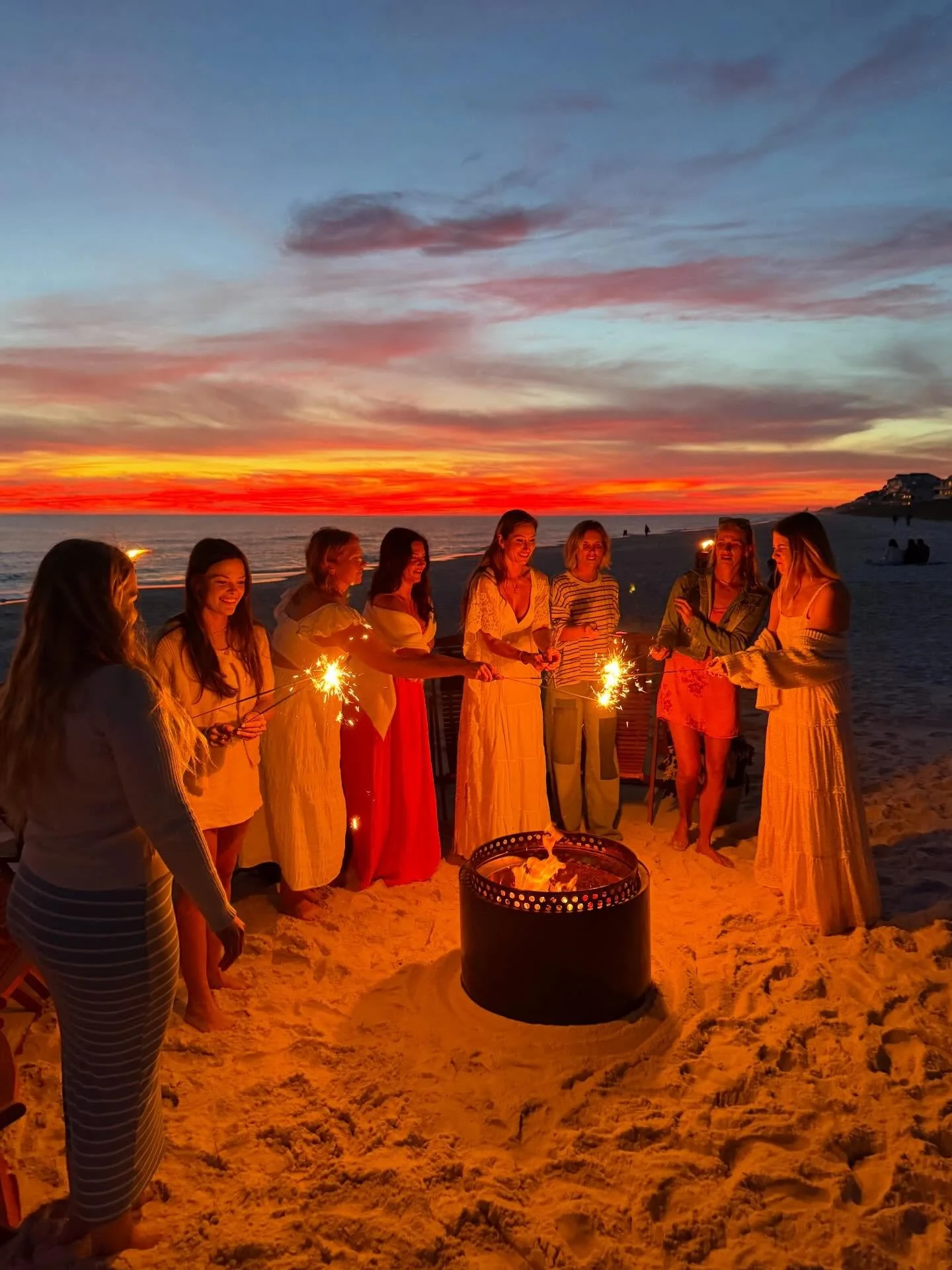 It&rsquo;s glow time! ✨ 🔥 🌴 #beachbonfire #30a #girlstrip #familytime #florida
