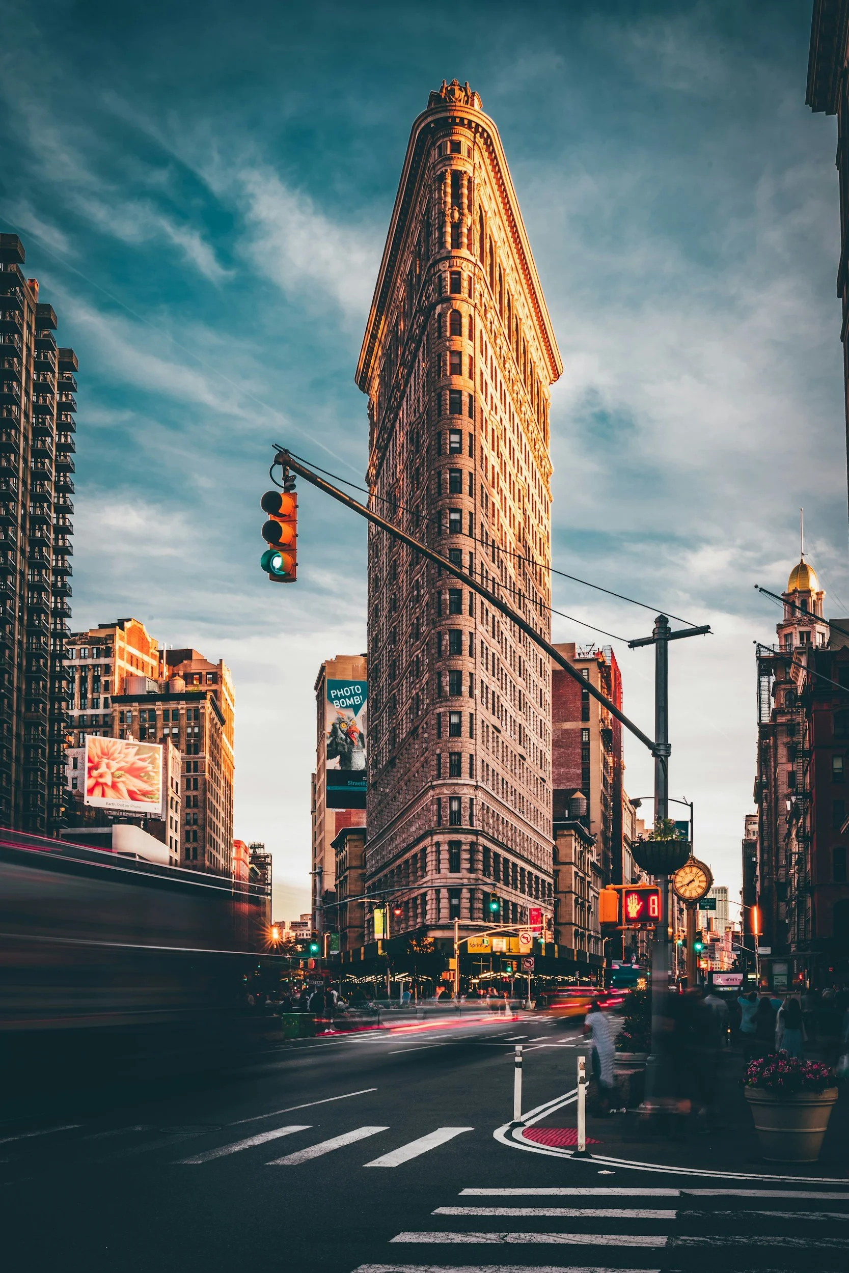 Flatiron Building in Manhattan's Flatiron District near Madison Square Park, a well-known landmark in New York City