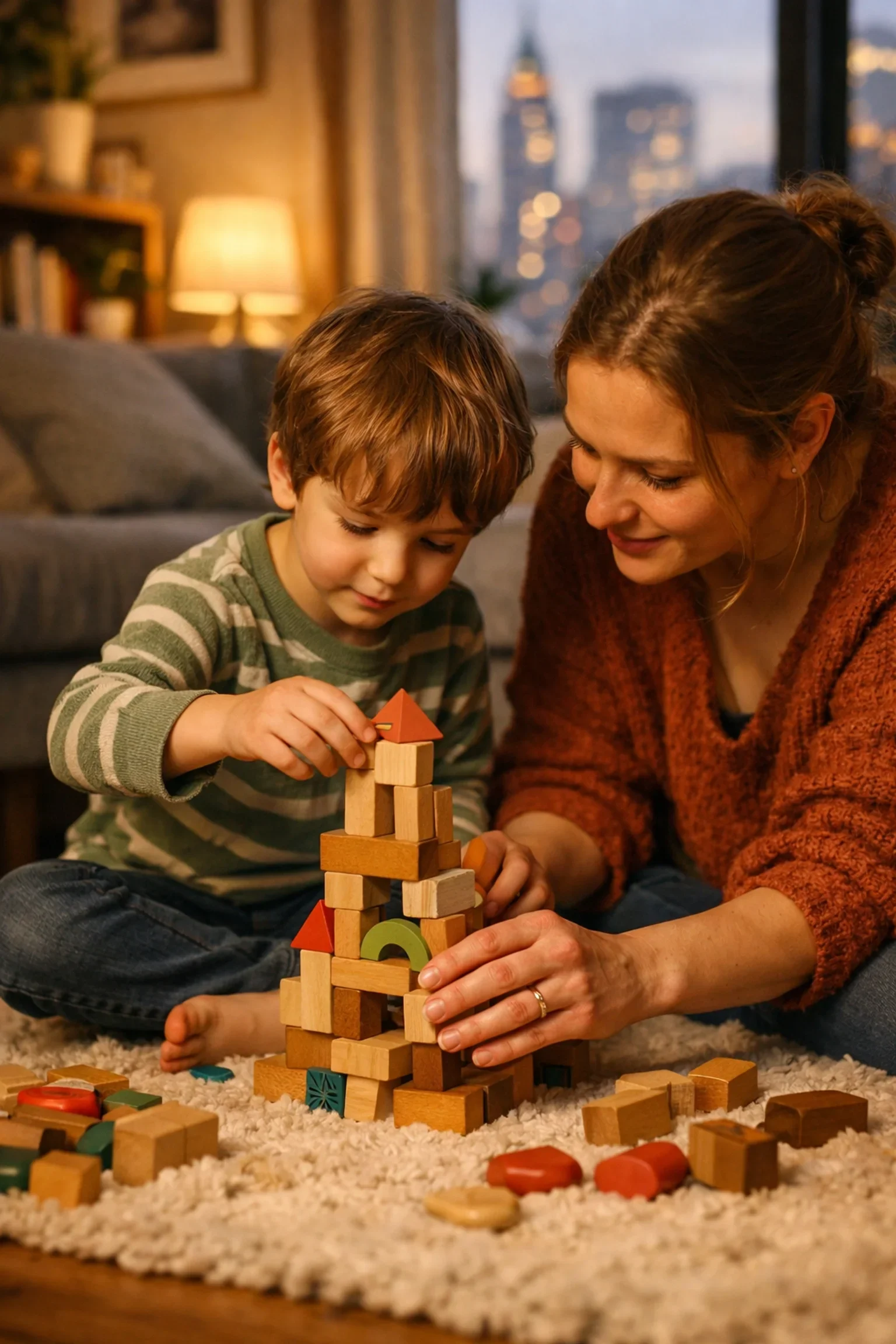 A mother and child engaging in focused play after seeking an adult autism evaluation in NYC for moms