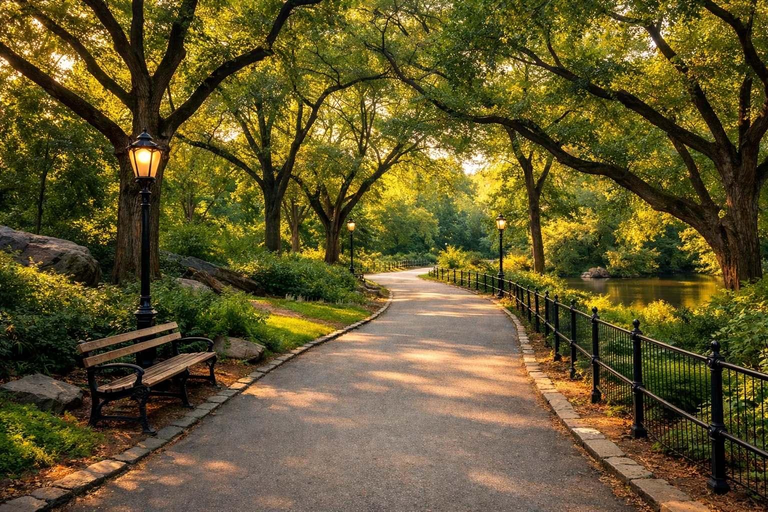 A peaceful image of a path through a lush park, like Prospect Park or Central Park, symbolizing the journey of therapy and moving forward at one's own pace