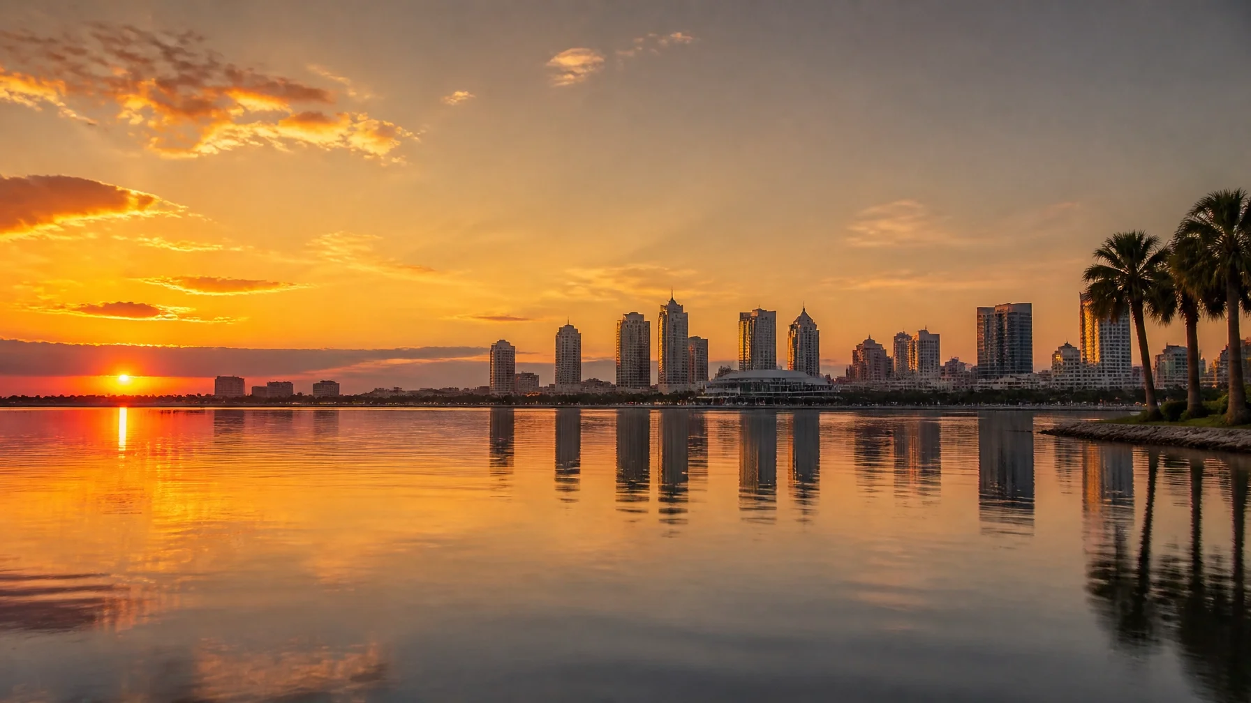 A calm waterfront at sunset reflecting soft light representing Tampa hypnotherapy