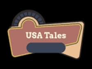 USA Tales logo with stylized design on black background.