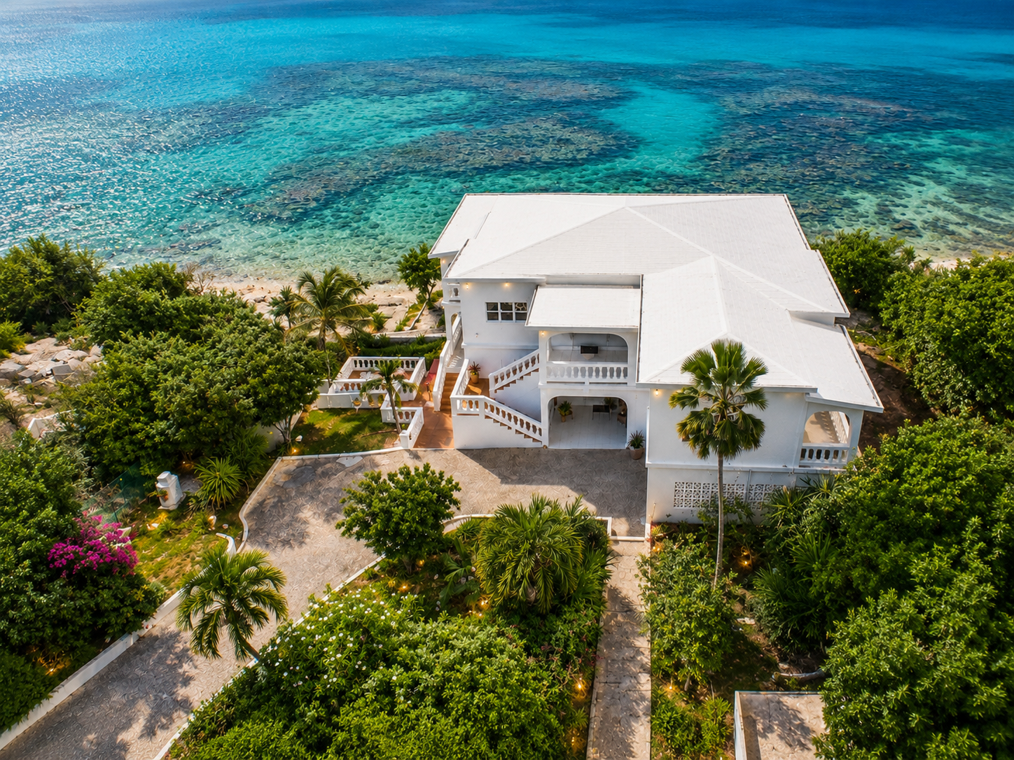 Drone photo of exterior of villa