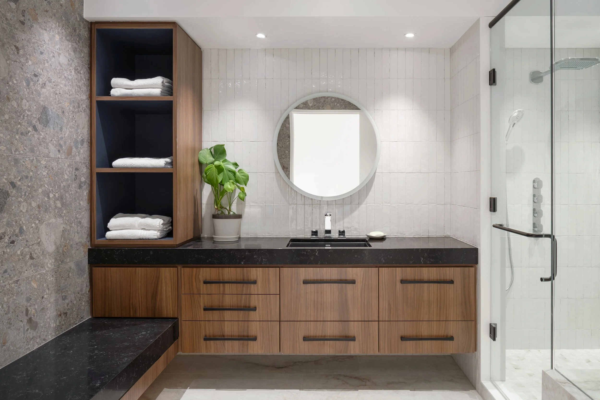 House in the Hill custom bathroom in walnut by These Architects