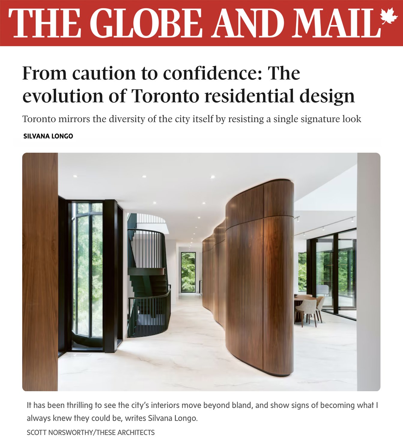 Modern interior with curved wooden partitions, large windows, and minimalist furniture in a bright, open space.